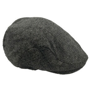 Men’s Herringbone Newsboy Cap Grey Tweed Ivy Flat Hat Classic Vintage